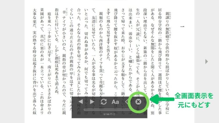 KindleforPC全画面表示終了用バツマーク